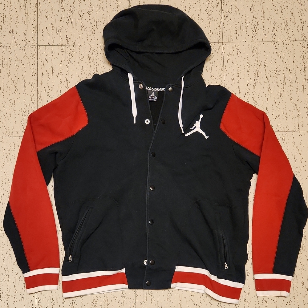 Jordan Jumpman Embroidered Button Down Sweater Vintage Y2K Black, Red & White